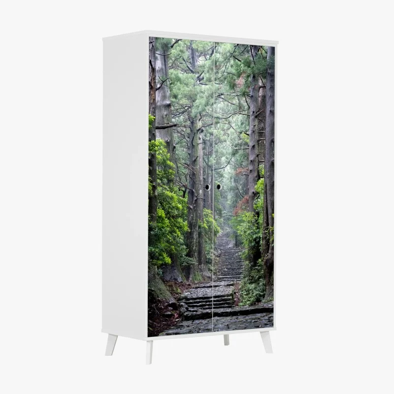 Wardrobe sticker misty forest path through ancient trees