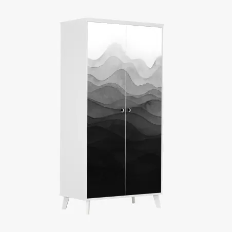 Wardrobe sticker monochrome layered mountain waves • Wallissimo®