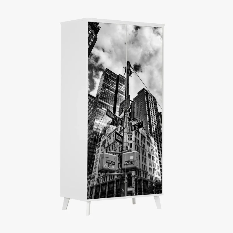 Wardrobe sticker Broadway at W 57 St — urban skyline in black and white