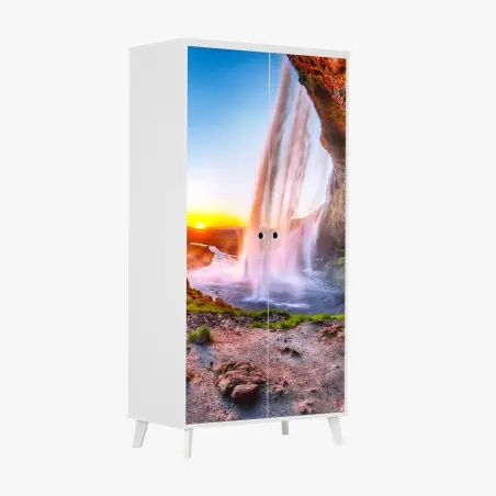 Wardrobe sticker Seljalandsfoss waterfall at sunset • Wallissimo®