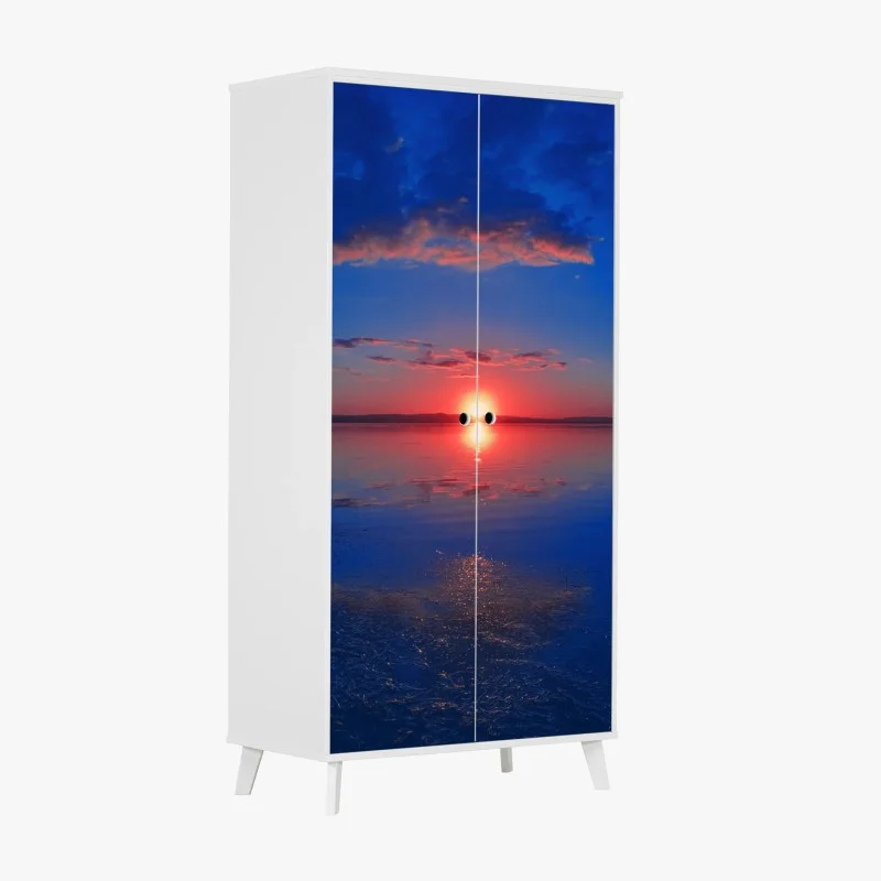 Wardrobe sticker sunset over calm sea with vivid reflection