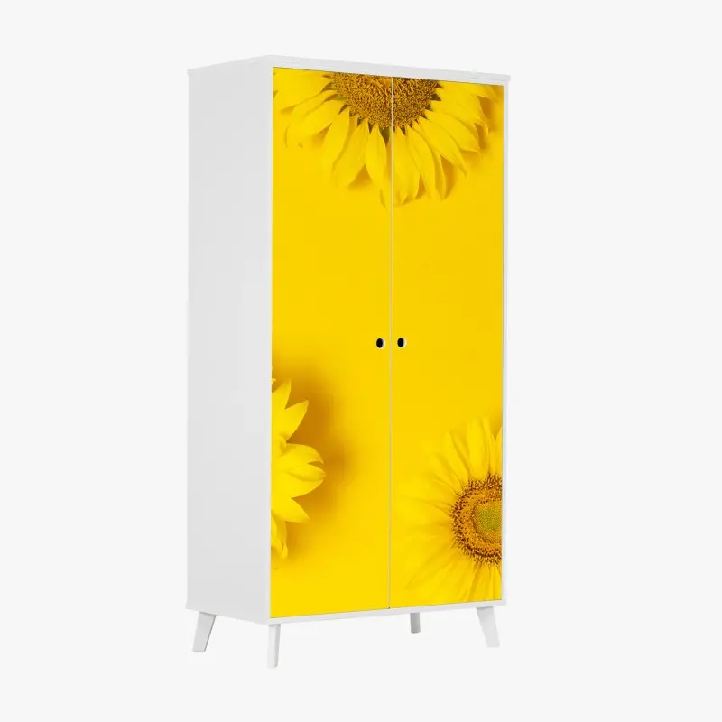 Wardrobe sticker sunflower trio on yellow background