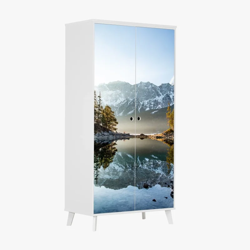 Wardrobe sticker mountain lake reflection at sunrise