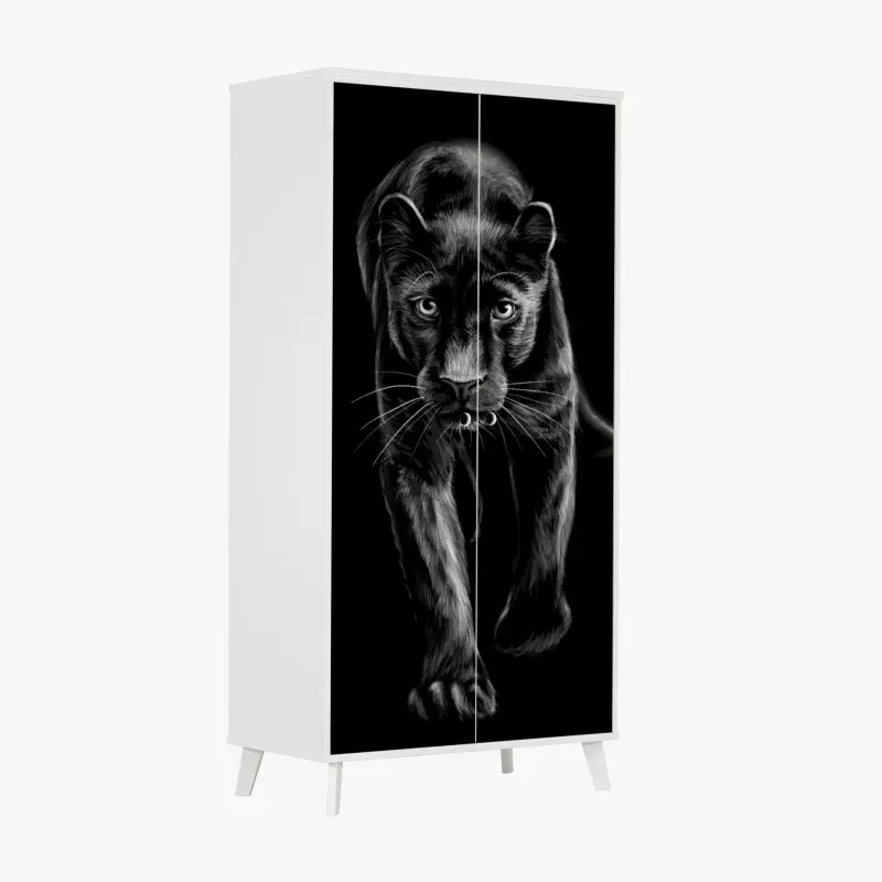 Wardrobe sticker striding black panther illustration