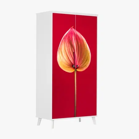 Wardrobe sticker elegant anthurium on red background • Wallissimo®