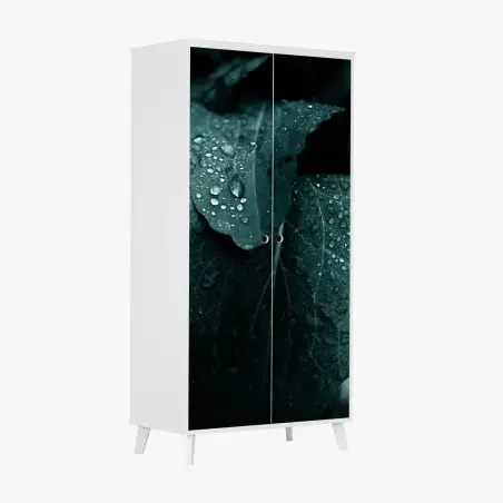 Wardrobe sticker teal dewdrops on leaves • Wallissimo®