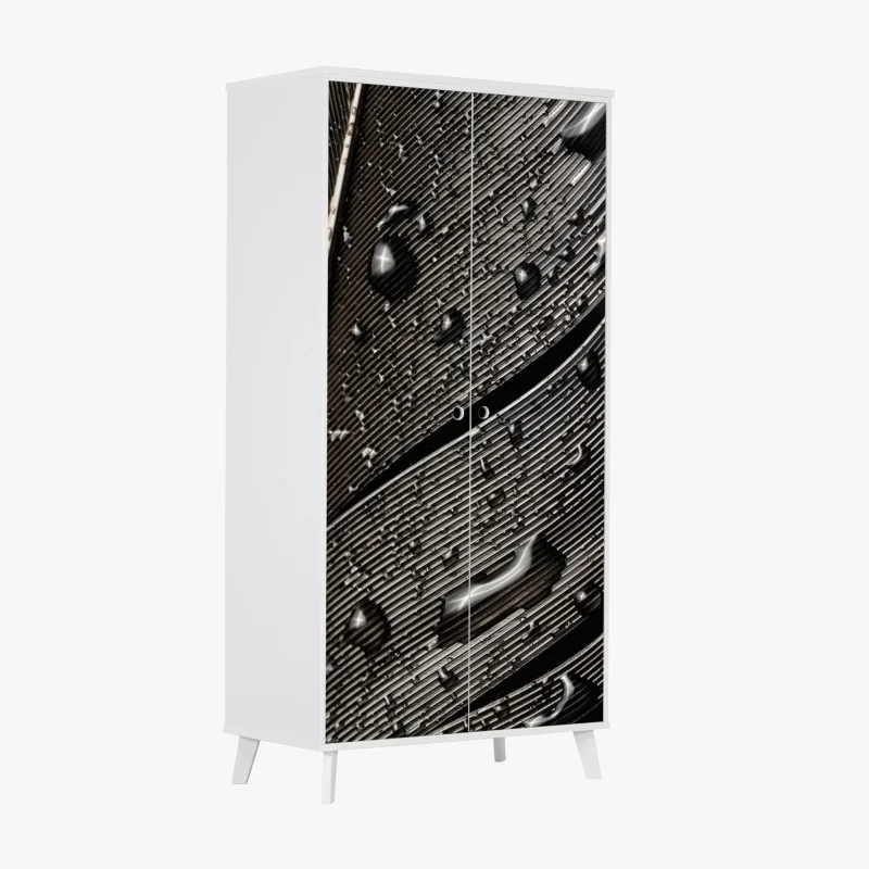 Wardrobe sticker monochrome feather with water droplets