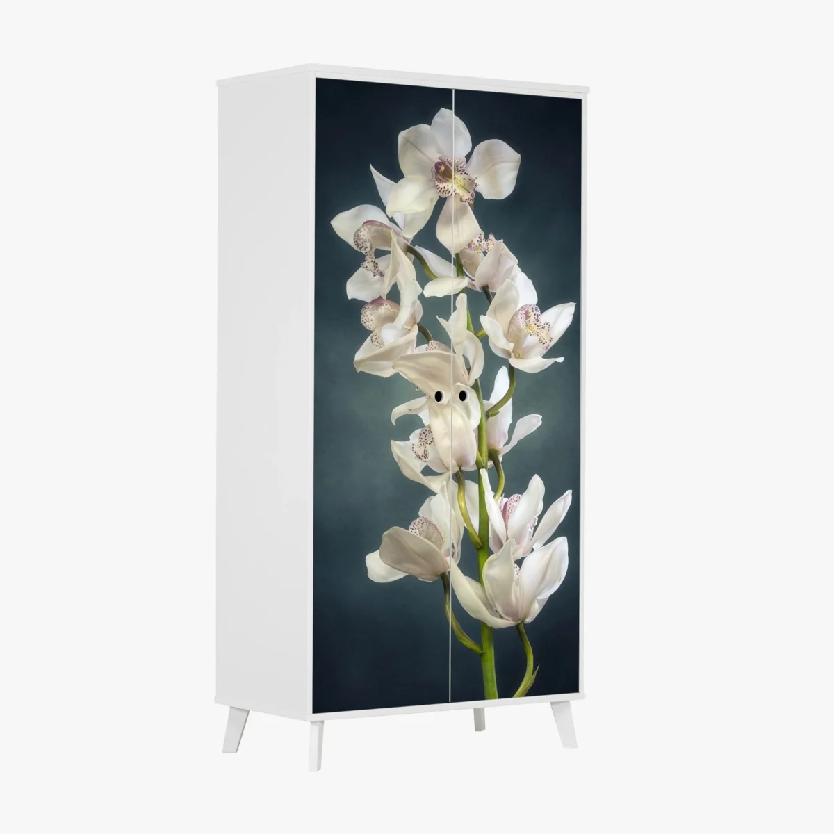 Wardrobe sticker delicate white orchids on teal background ⁕ Wallissimo® Wardrobe sticker delicate white orchids on teal background ⁕ Wallissimo®