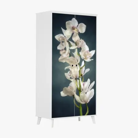 Wardrobe sticker delicate white orchids on teal background • Wallissimo®