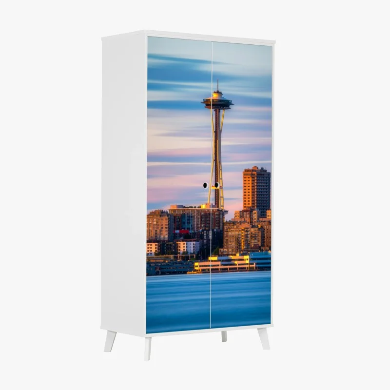 Wardrobe sticker Seattle skyline with Space Needle at sunset