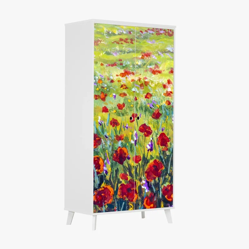Wardrobe sticker impressionist poppy meadow
