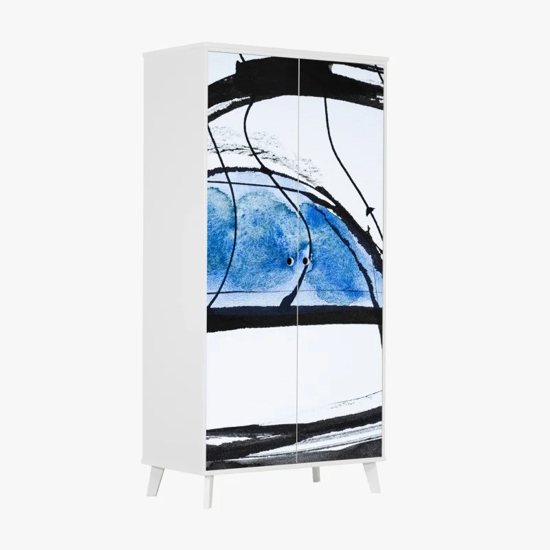 Wardrobe sticker blue ink and watercolor abstract