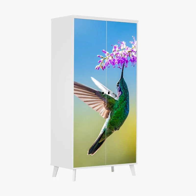 Wardrobe sticker vibrant hummingbird and purple blossom