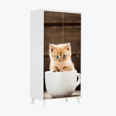 Wardrobe sticker ginger kitten in a teacup • Wallissimo®
