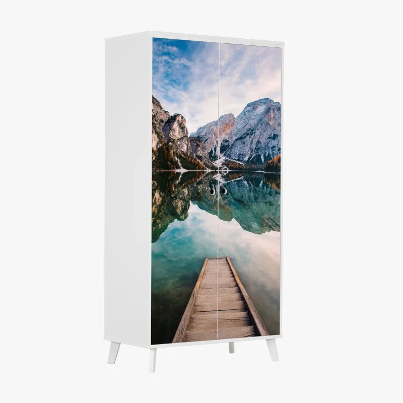 Wardrobe sticker serene alpine lake with wooden pier