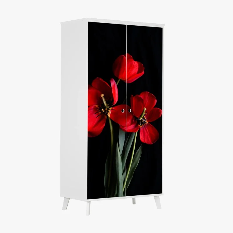Wardrobe sticker three red tulips on black