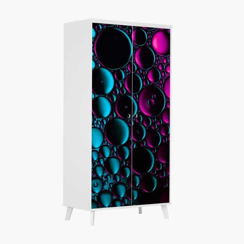 Wardrobe sticker turquoise and magenta bubble pattern