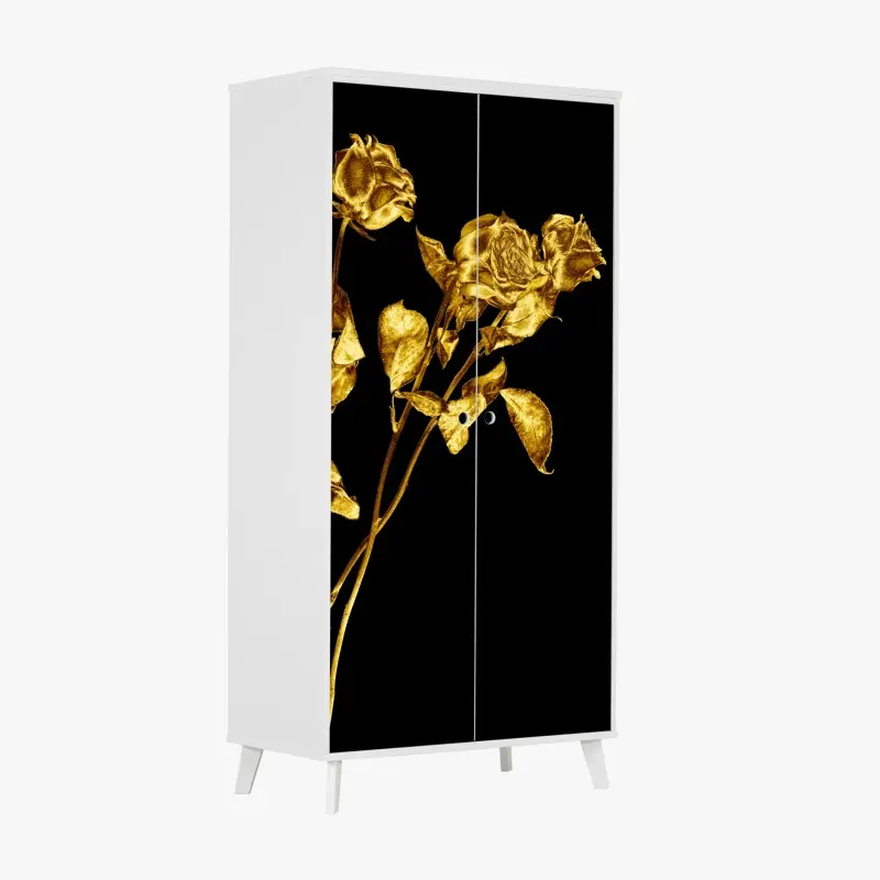 Wardrobe sticker golden roses on black