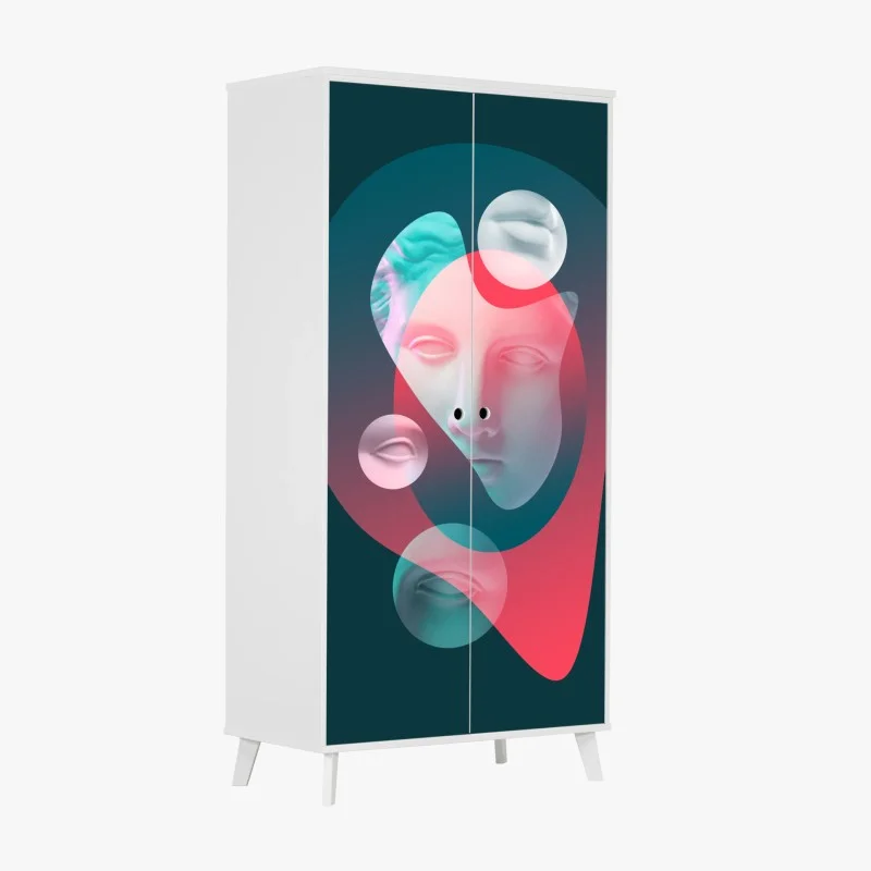 Wardrobe sticker surreal classical face in duotone