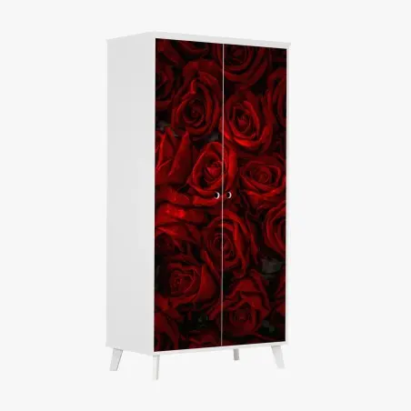 Wardrobe sticker lush red roses close-up • Wallissimo®