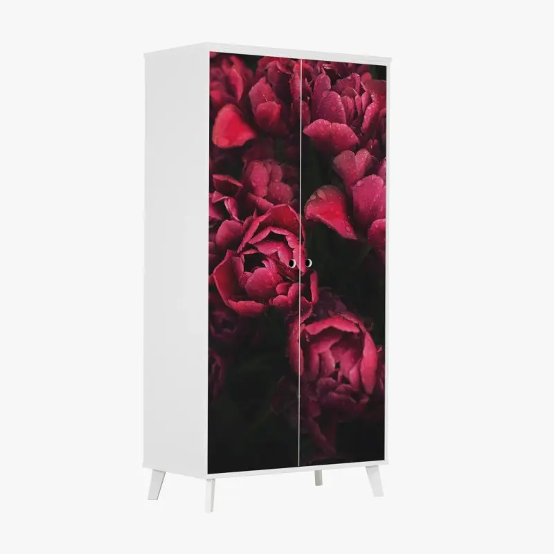 Wardrobe sticker deep crimson blooms with raindrops
