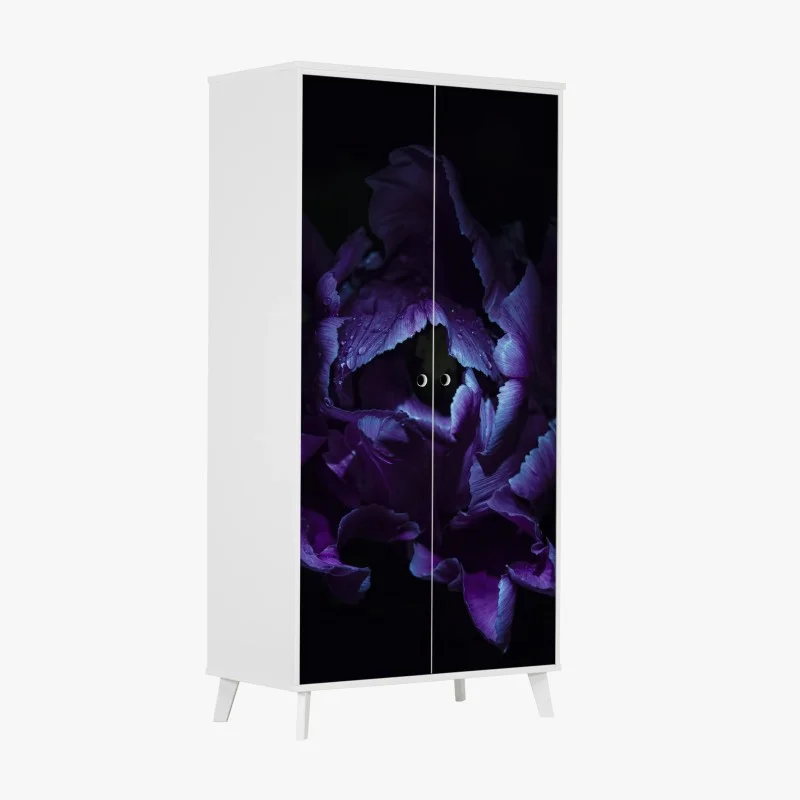 Wardrobe sticker purple tulip in ultraviolet glow