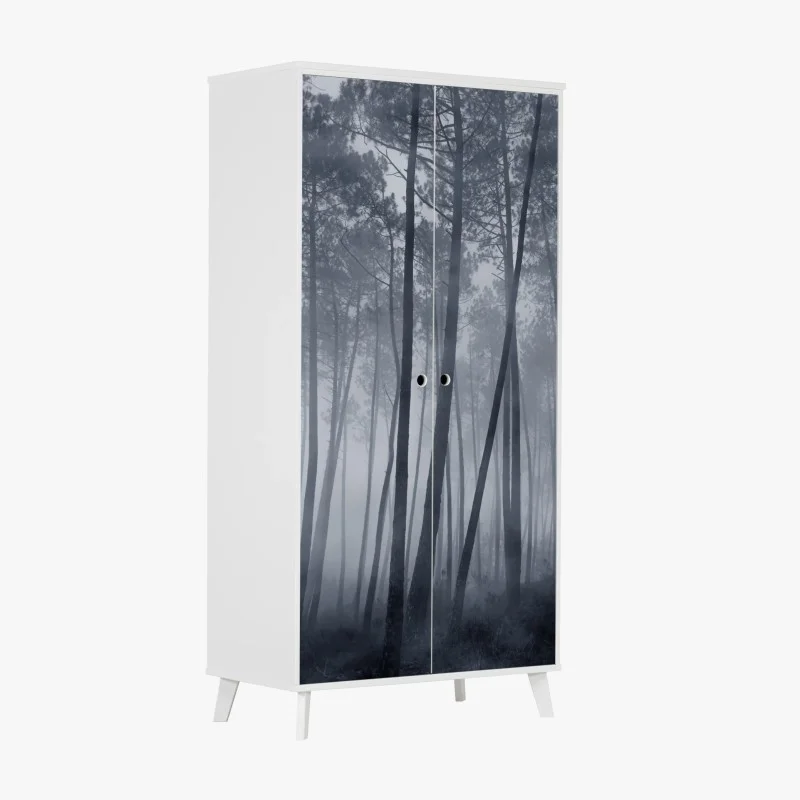 Wardrobe sticker misty pine forest at night
