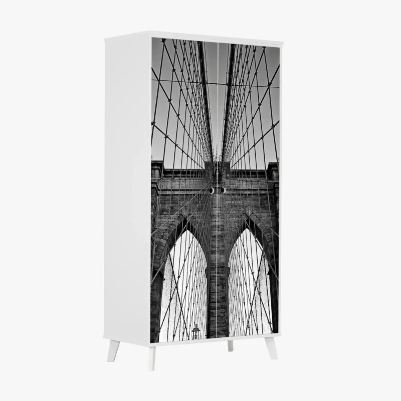 Wardrobe sticker symmetric suspension bridge in black and white