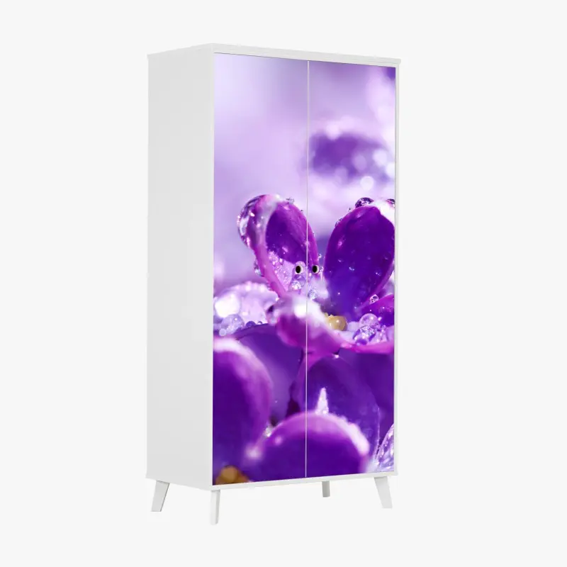 Wardrobe sticker purple lilac blossom with dewdrops