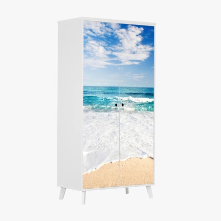 Wardrobe sticker turquoise waves on sandy beach • Wallissimo®