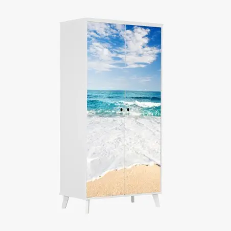 Wardrobe sticker turquoise waves on sandy beach • Wallissimo®