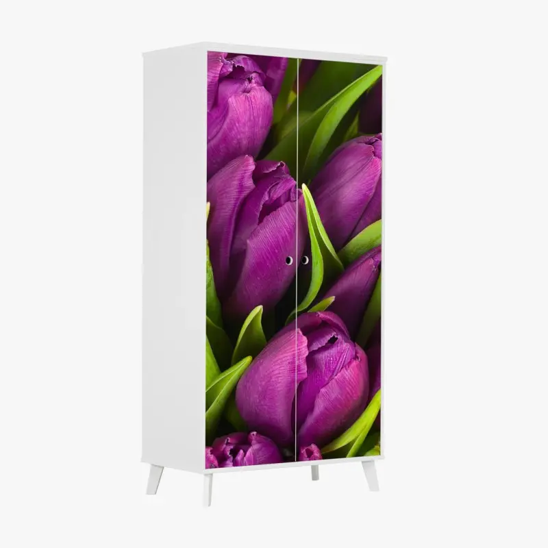 Wardrobe sticker purple tulip bouquet close-up