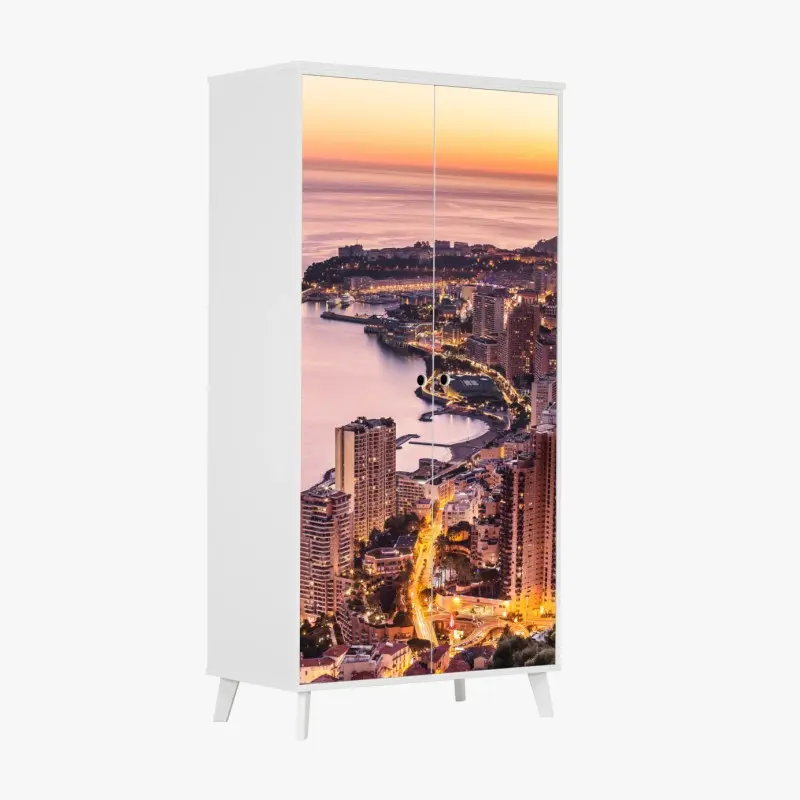 Wardrobe sticker sunset cityscape over coastal skyline