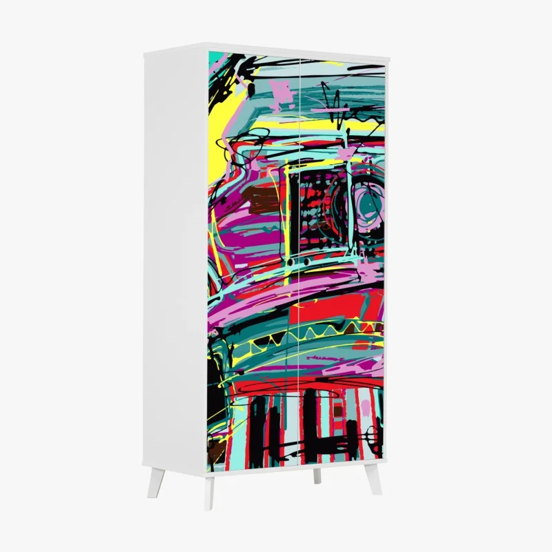 Wardrobe sticker vibrant turquoise abstract car composition