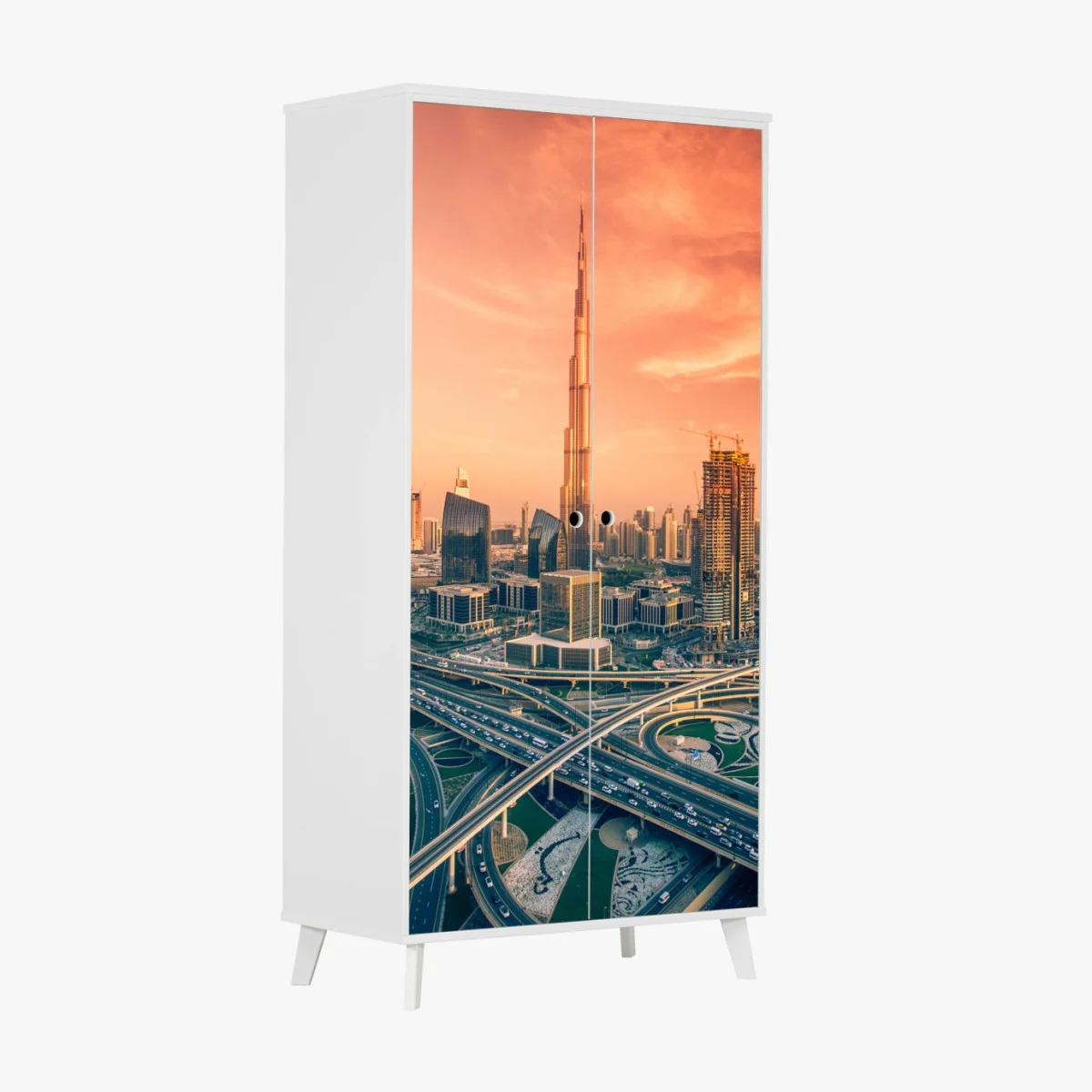 Wardrobe sticker Dubai skyline at sunset ⁕ Wallissimo® Wardrobe sticker Dubai skyline at sunset ⁕ Wallissimo®