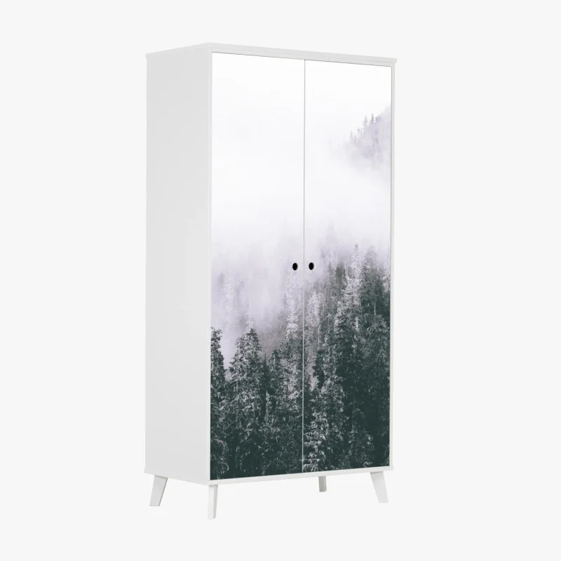 Wardrobe sticker misty evergreen forest in fog
