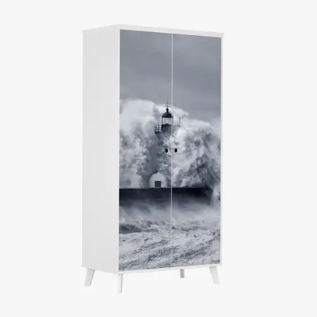 Wardrobe sticker lighthouse engulfed by stormy waves • Wallissimo®