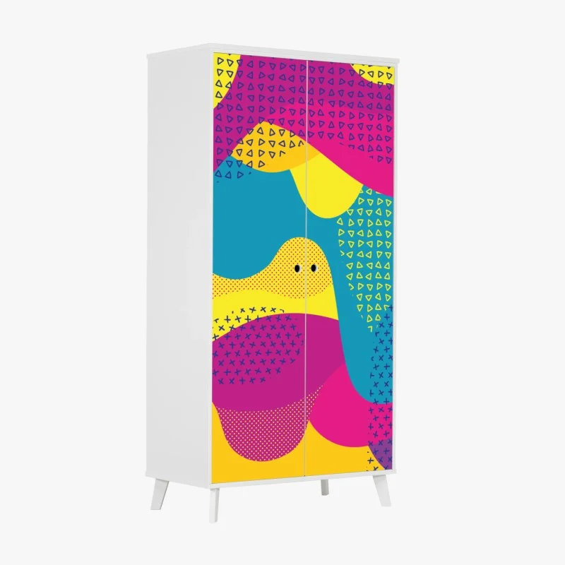 Wardrobe sticker vibrant abstract wave pattern