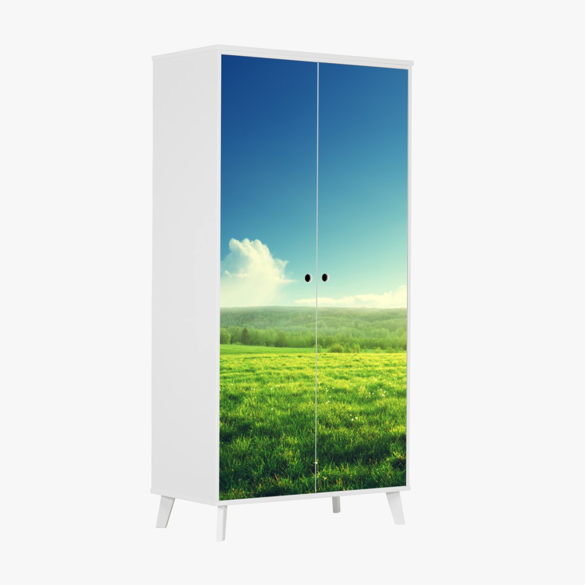 Wardrobe sticker sunlit spring meadow at sunset • Wallissimo®