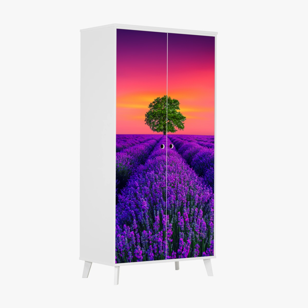 Wardrobe sticker lavender sunset with lone tree • Wallissimo® Wardrobe sticker lavender sunset with lone tree • Wallissimo®