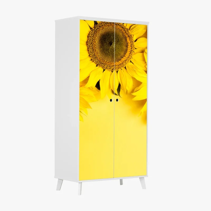 Wardrobe sticker bright sunflower bouquet on yellow background