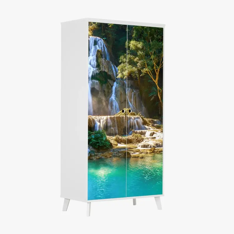 Wardrobe sticker turquoise waterfall in lush forest