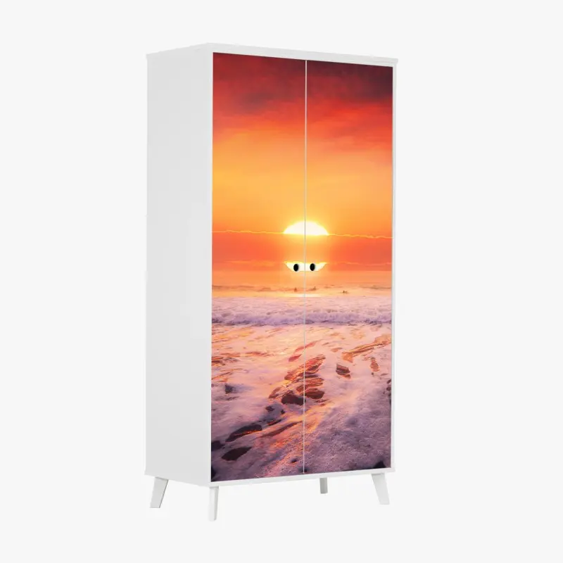 Wardrobe sticker golden sunset over tranquil beach