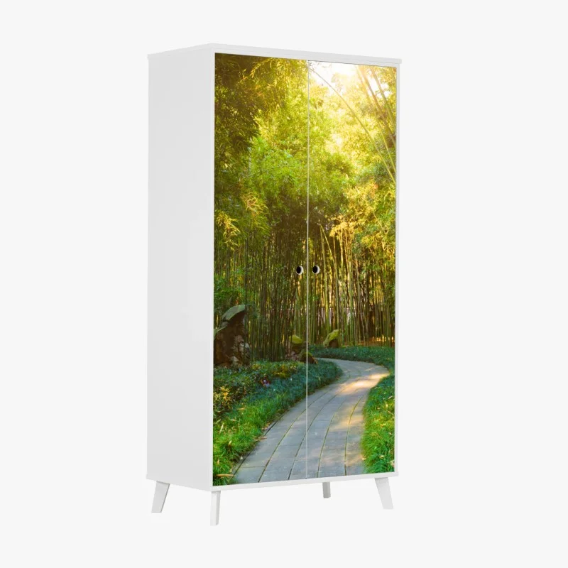 Wardrobe sticker serene bamboo forest pathway