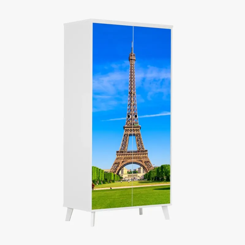 Wardrobe sticker Eiffel Tower at Champ de Mars, vibrant Paris skyline