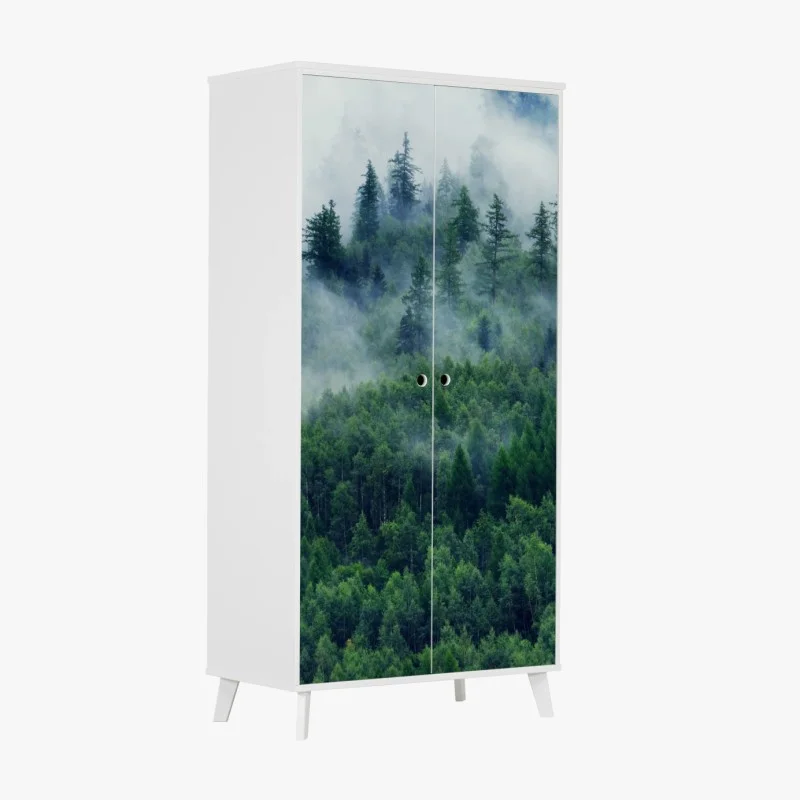 Wardrobe sticker misty green forest landscape