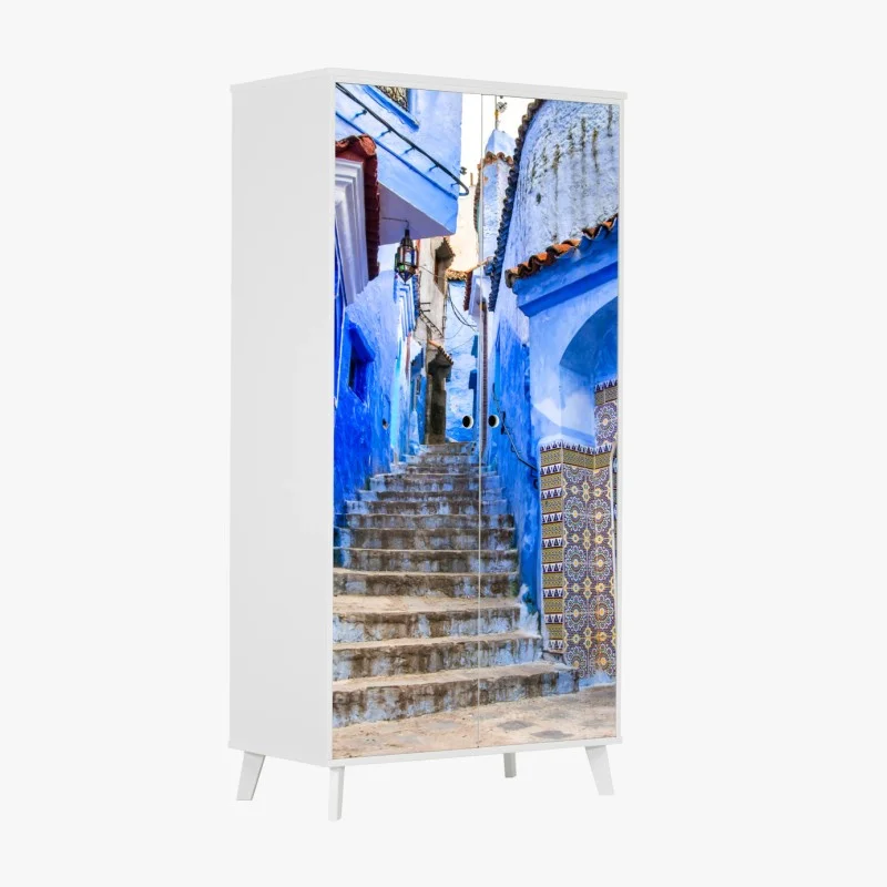 Wardrobe sticker charming blue alleyway in Chefchaouen, Morocco