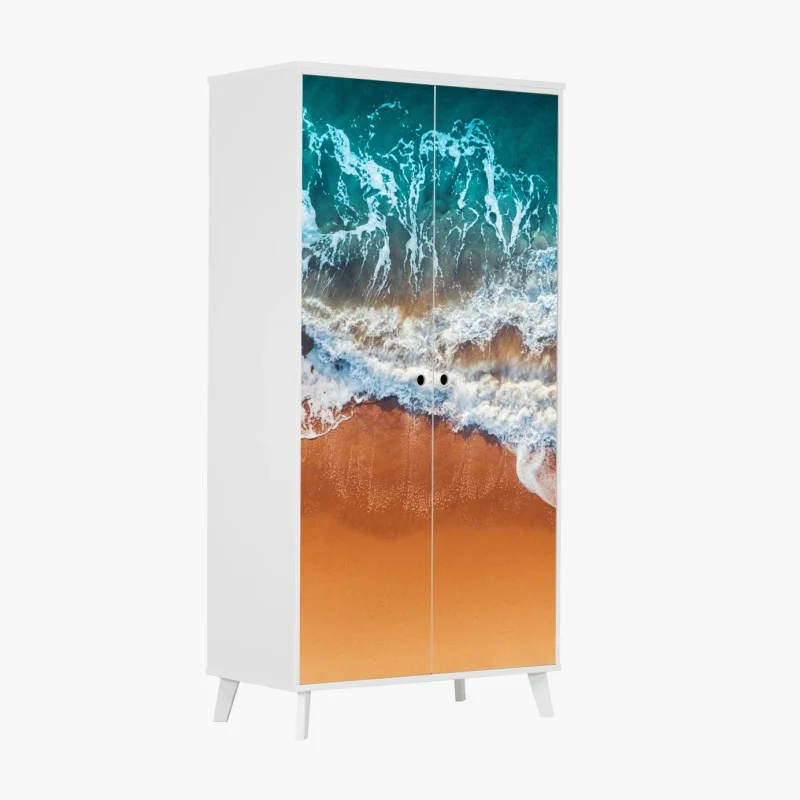 Wardrobe sticker aerial view of turquoise waves on sandy beach