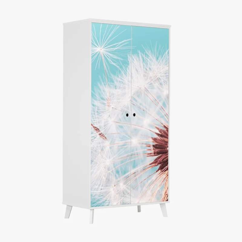 Wardrobe sticker delicate dandelion on turquoise background