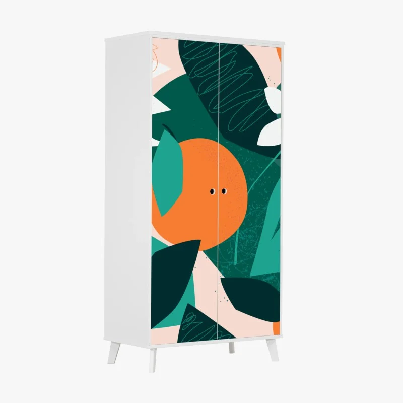 Wardrobe sticker tropical leaves and citrus illustration